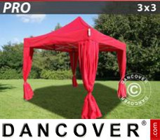 Tenda Eventos PRO 3x3m Vermelho, inclui 4 cortinas decorativas