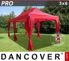 Tenda Eventos PRO 3x6m Vermelho, incl. 6 cortinas decorativas